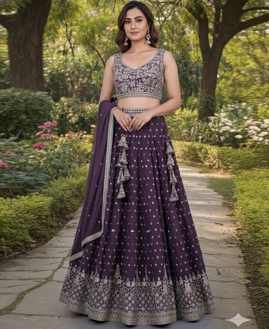 Dusky Purple Sequins Embroidered Lehenga Choli