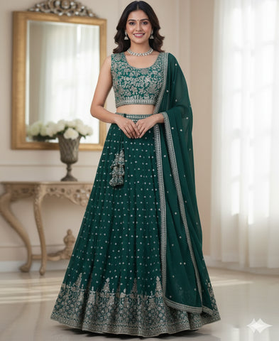 Green Sequins Embroidered Lehenga Choli