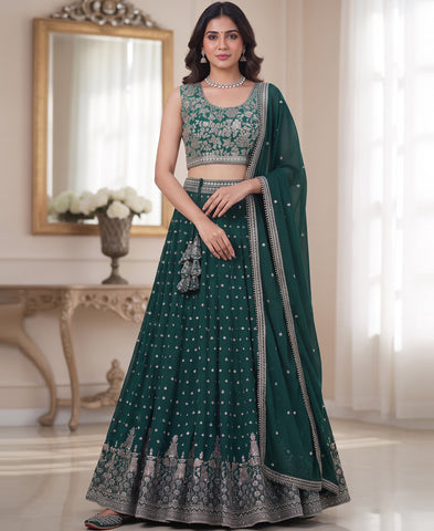 Green Sequins Embroidered Lehenga Choli