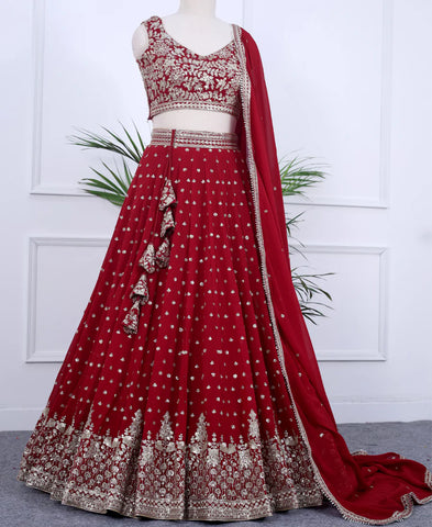 Red Sequins Embroidered Lehenga Choli