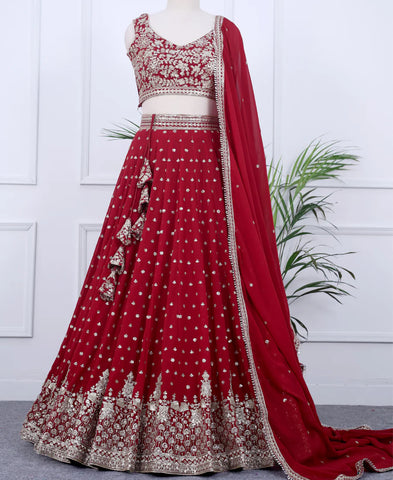 Red Sequins Embroidered Lehenga Choli