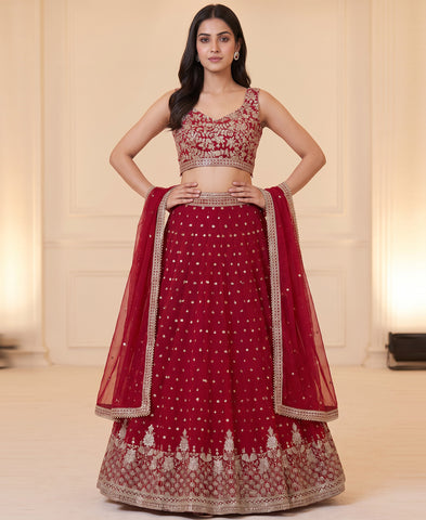 Red Color Georgette Sequins Embroidery Lehenga Choli