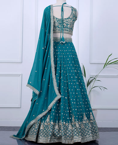 Teal Blue Sequins Embroidered Lehenga Choli