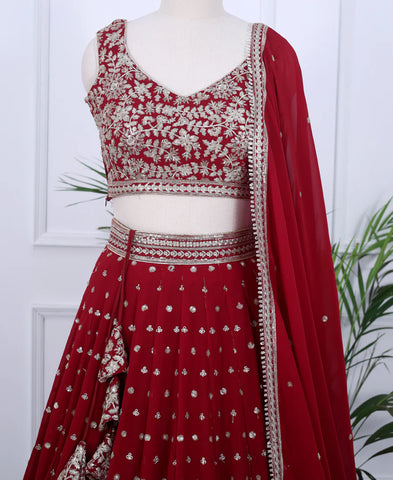 Red Sequins Embroidered Lehenga Choli