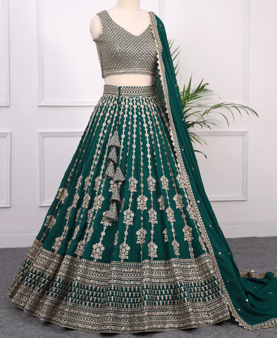 Bottle Green Georgette Sequins and Zari Work Lehenga Choli