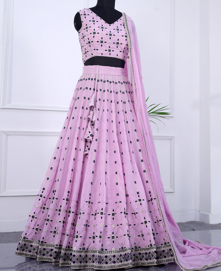 Light Lavender Georgette Sequins Work Lehenga Choli