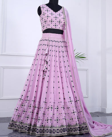 Light Lavender Georgette Sequins Work Lehenga Choli