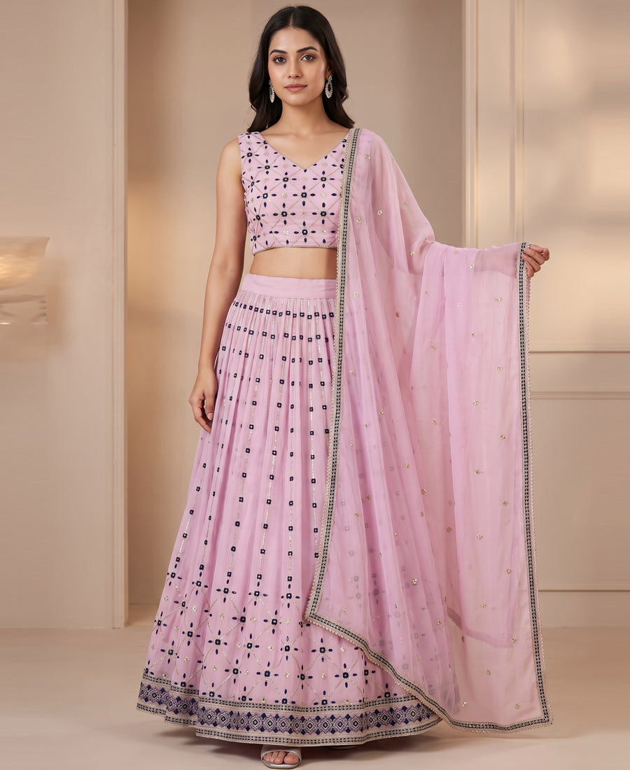 Light Lavender Georgette Sequins Work Lehenga Choli