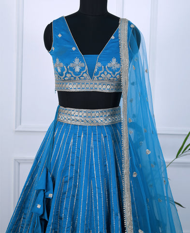 Blue Color Tapeta Silk Silver Zari and Sequins Work Lehenga Choli