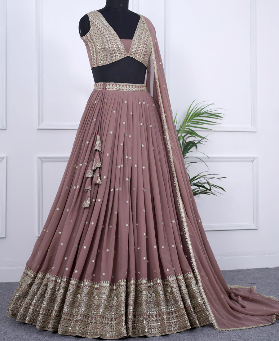 Copper Rose Color Sequins Embroidery Lehenga Choli