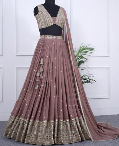 Copper Rose Color Sequins Embroidery Lehenga Choli