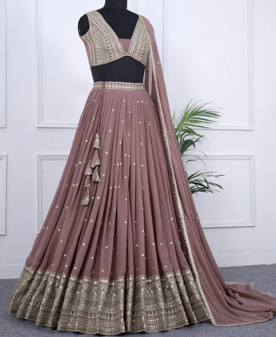 Copper Rose Color Sequins Embroidery Lehenga Choli