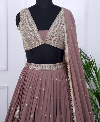 Copper Rose Color Sequins Embroidery Lehenga Choli