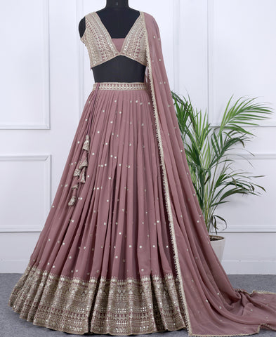 Copper Rose Color Sequins Embroidery Lehenga Choli