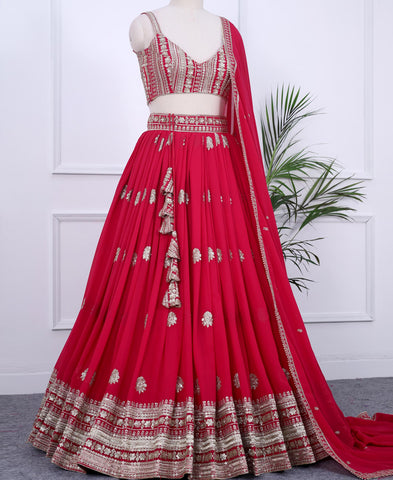 Red Color Sequins Embriodery Work Lehenga Choli