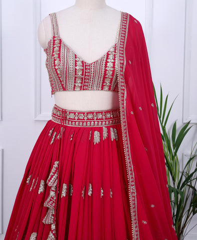 Red Color Sequins Embriodery Work Lehenga Choli