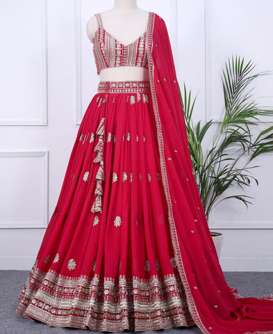 Red Color Sequins Embriodery Work Lehenga Choli