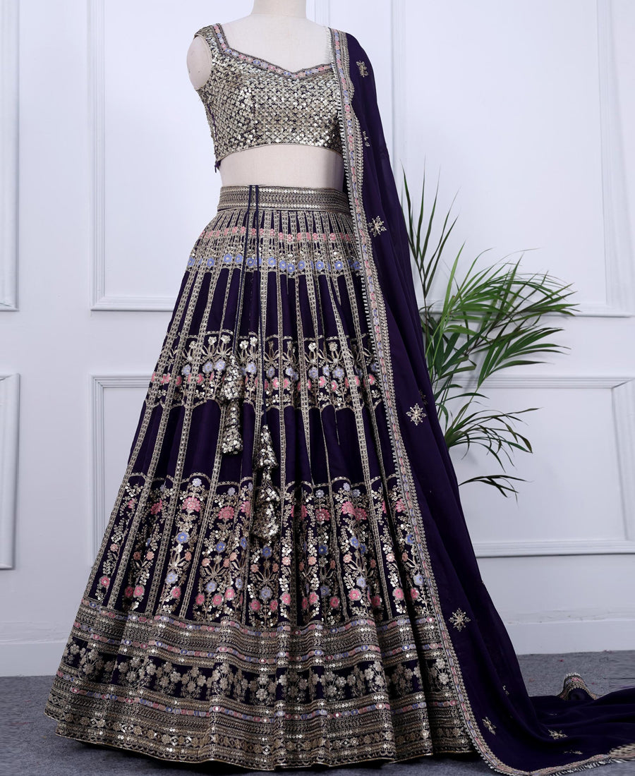 Navy Blue Color Sequins Embriodery Work Lehenga Choli