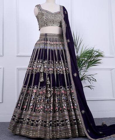 Navy Blue Color Sequins Embriodery Work Lehenga Choli