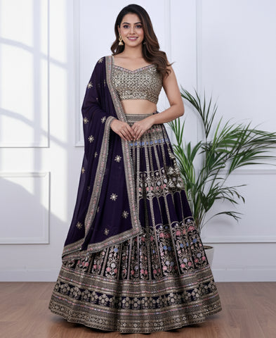 Blue Color Georgette Sequins Work Semi-stiched Lehenga Choli