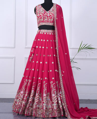 Rani Color Georgette Sequins Work Semi-stiched Lehenga Choli