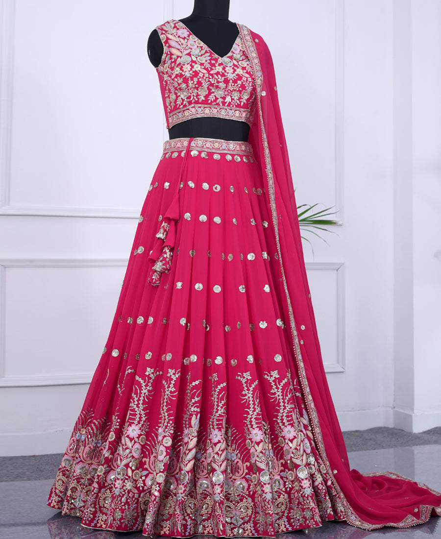 Rani Color Georgette Sequins Work Semi-stiched Lehenga Choli