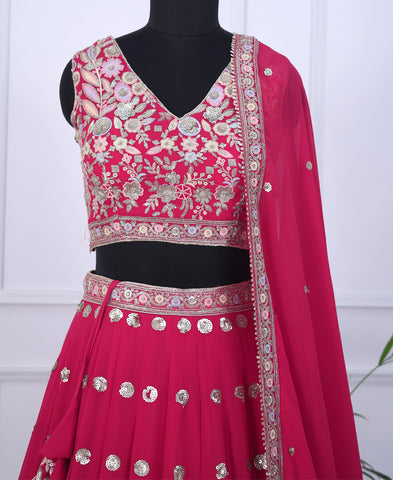 Rani Color Georgette Sequins Work Semi-stiched Lehenga Choli