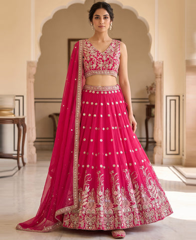 Rani Color Georgette Sequins Work Semi-stiched Lehenga Choli