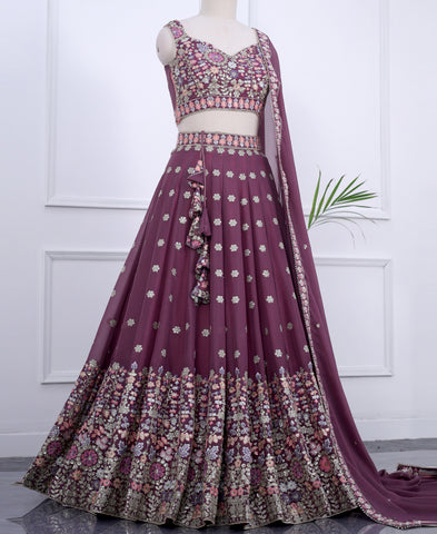 Dusky Rose Georgette Sequins Work Semi-stiched Lehenga Choli