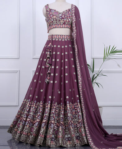Dusky Rose Georgette Sequins Work Semi-stiched Lehenga Choli