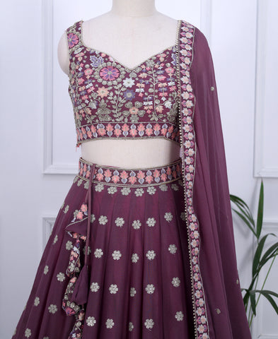 Dusky Rose Georgette Sequins Work Semi-stiched Lehenga Choli