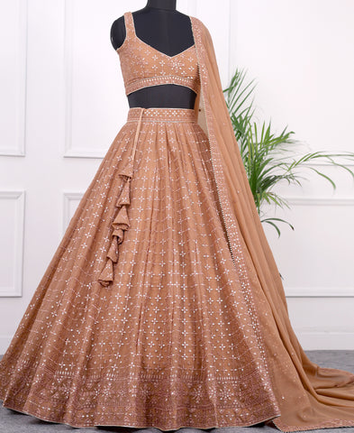 Light Orange Georgette Sequins Work Lehenga Choli