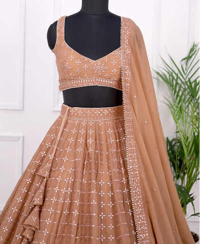 Light Orange Georgette Sequins Work Lehenga Choli