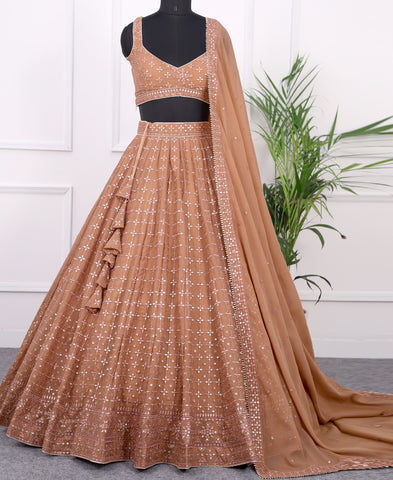 Light Orange Georgette Sequins Work Lehenga Choli