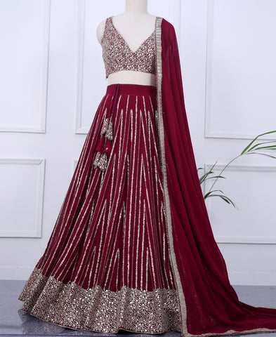 Maroon Color Georgette Sequins Work Lehenga Choli