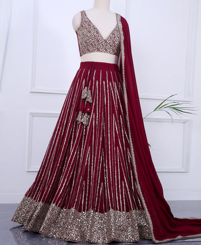 Maroon Color Georgette Sequins Work Lehenga Choli