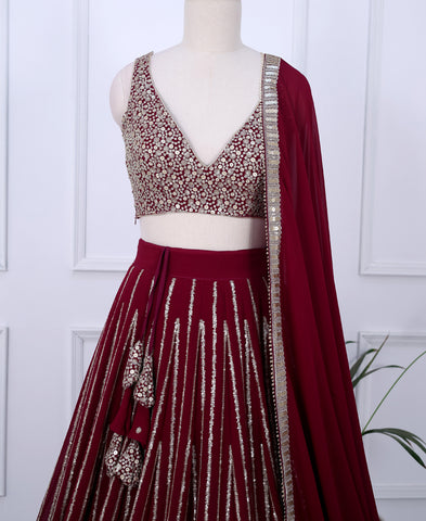 Maroon Color Georgette Sequins Work Lehenga Choli