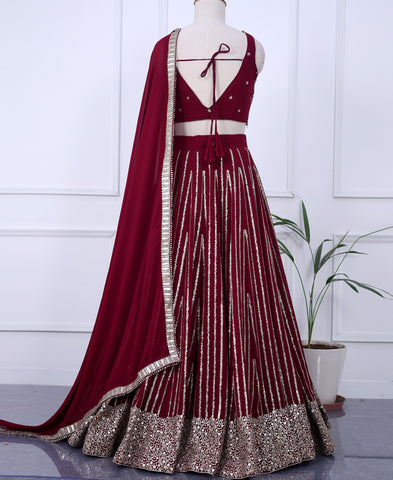 Maroon Color Georgette Sequins Work Lehenga Choli