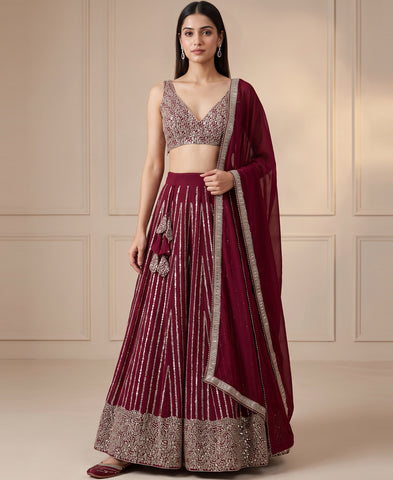 Maroon Color Georgette Sequins Work Lehenga Choli