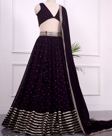 Dark Purple Color Sequins Embroidery Lehenga Choli