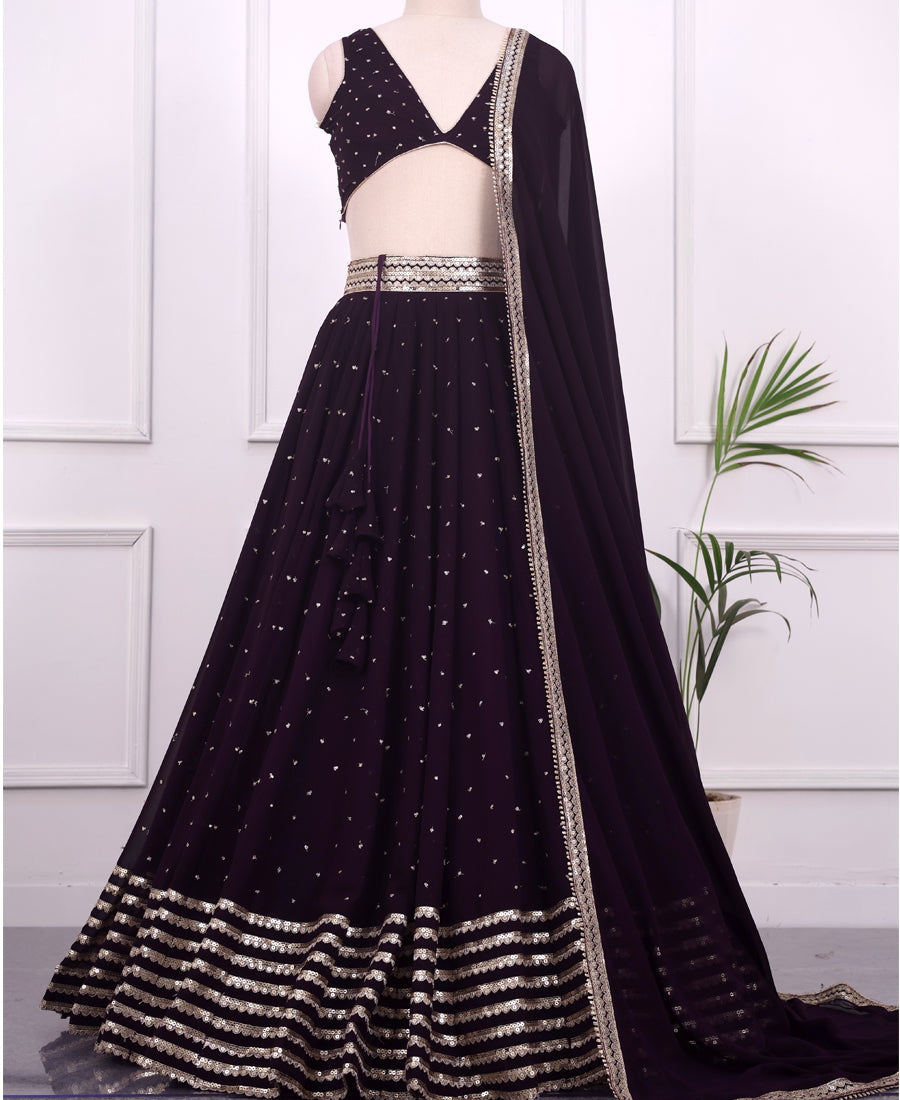 Dark Purple Color Sequins Embroidery Lehenga Choli