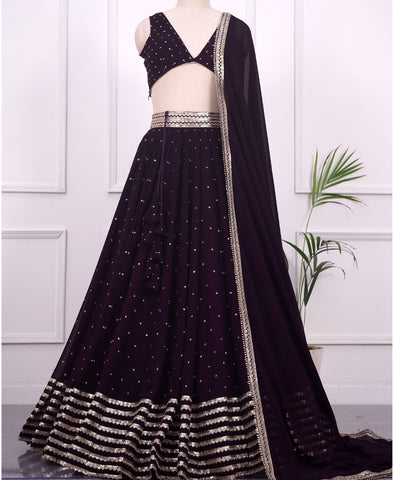 Dark Purple Color Sequins Embroidery Lehenga Choli