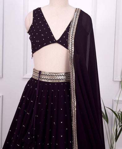 Dark Purple Color Sequins Embroidery Lehenga Choli