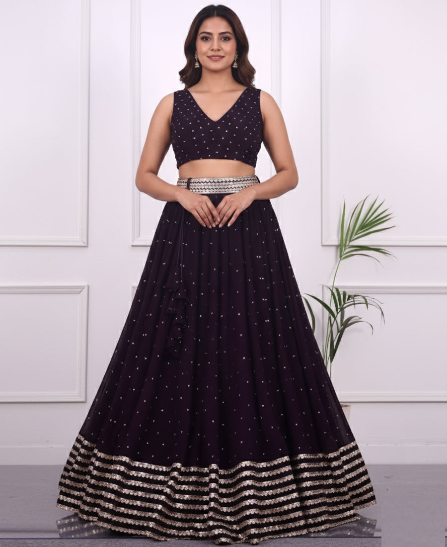 Dark Purple Color Sequins Embroidery Lehenga Choli