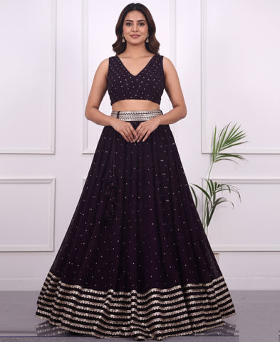 Dark Purple Color Sequins Embroidery Lehenga Choli