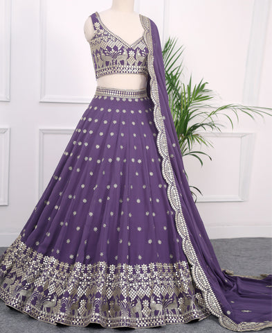 Dark Lavender Georgette Sequins Work Lehenga Choli