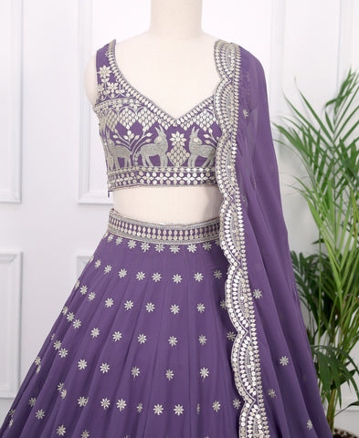 Dark Lavender Georgette Sequins Work Lehenga Choli