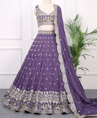 Dark Lavender Georgette Sequins Work Lehenga Choli