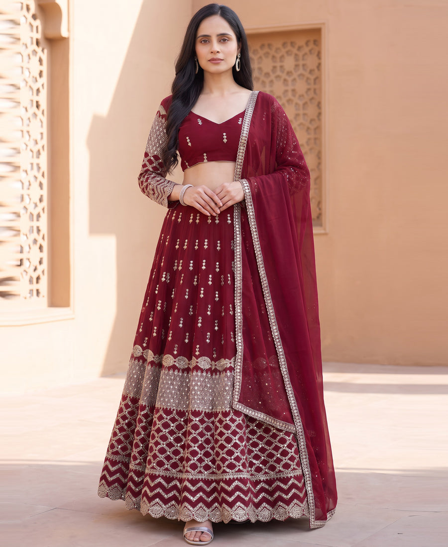 Maroon Color 9mm Sequins Embroidered Lehenga Choli