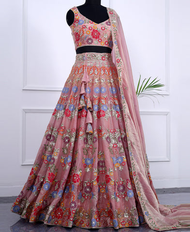 Multi Color Sequins and Thread work Lehenga Choli
